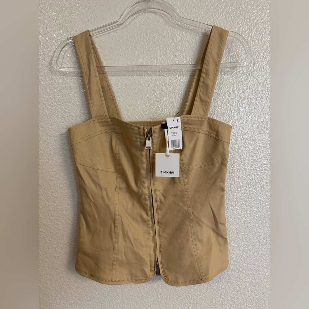 SIMKHAI Nour Square Neck Zip Front Bustier Top in Natural - Picture 3 of 8